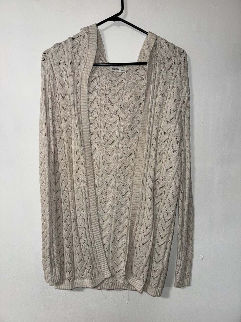 Hollister Open-Front Hooded Knit Cardigan Beige Size M